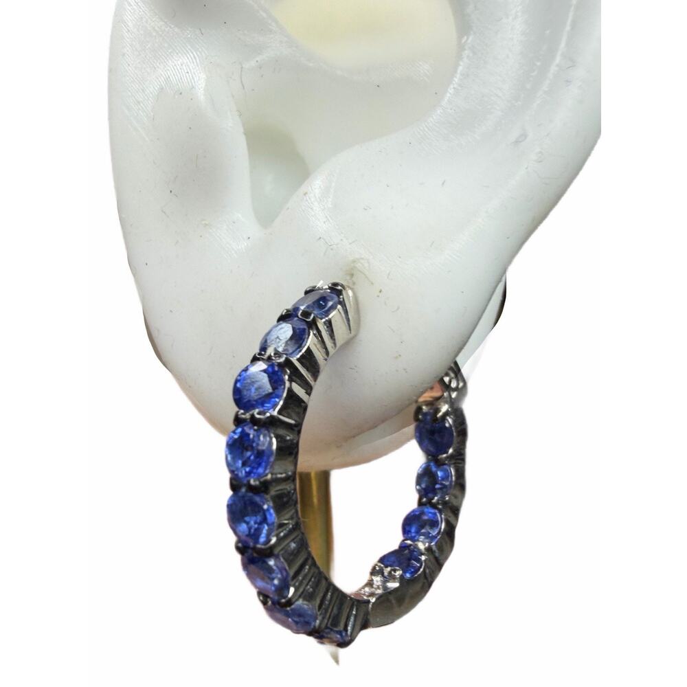 Lab Created Blue Sapphire Women 925Silver Earring Bangkok Ratnaraj Jewelers Mark